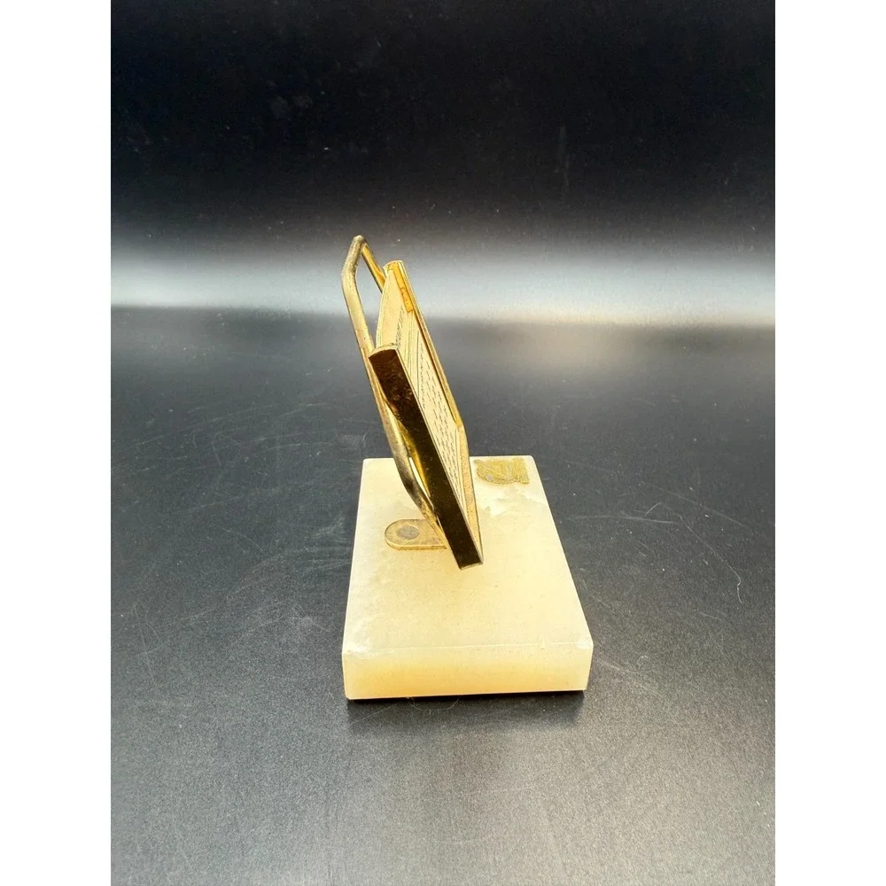 Perpetual Desk Calendar Brass Onyx Base Stone Mid Century Art Deco Complete